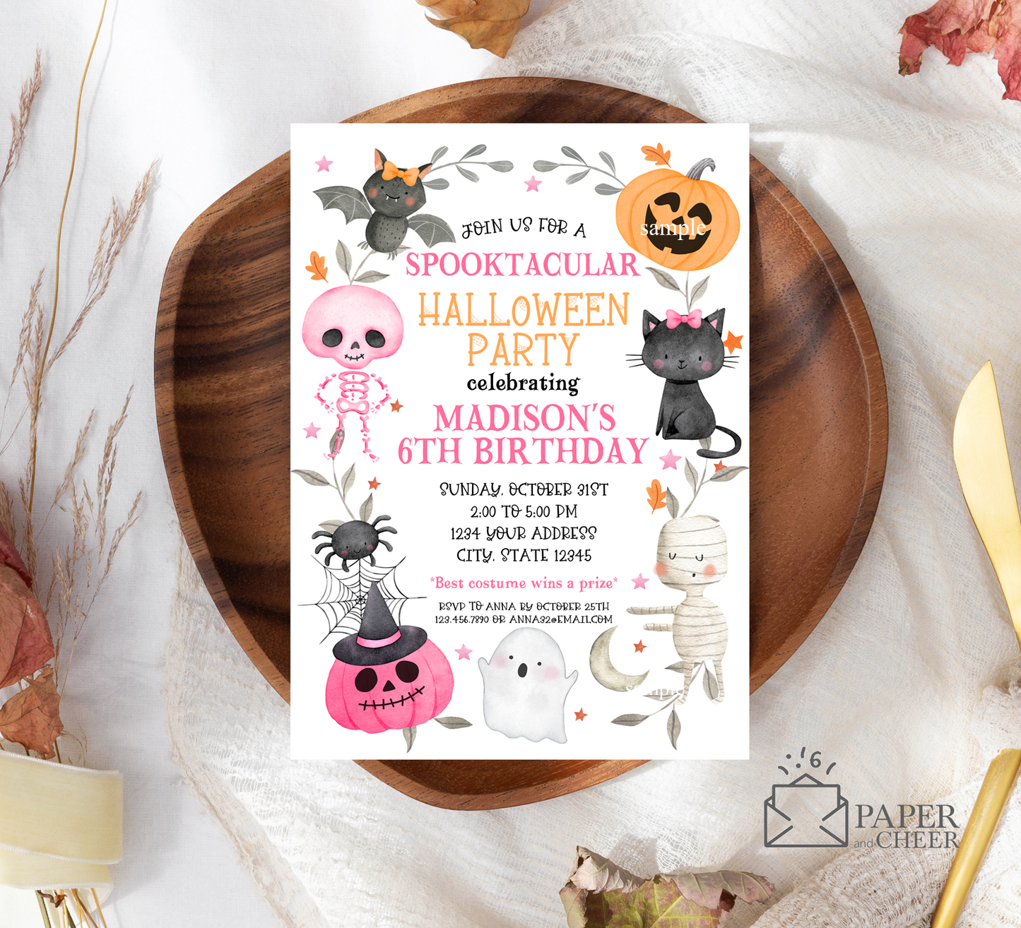 Halloween Birthday Invitation (Pink)