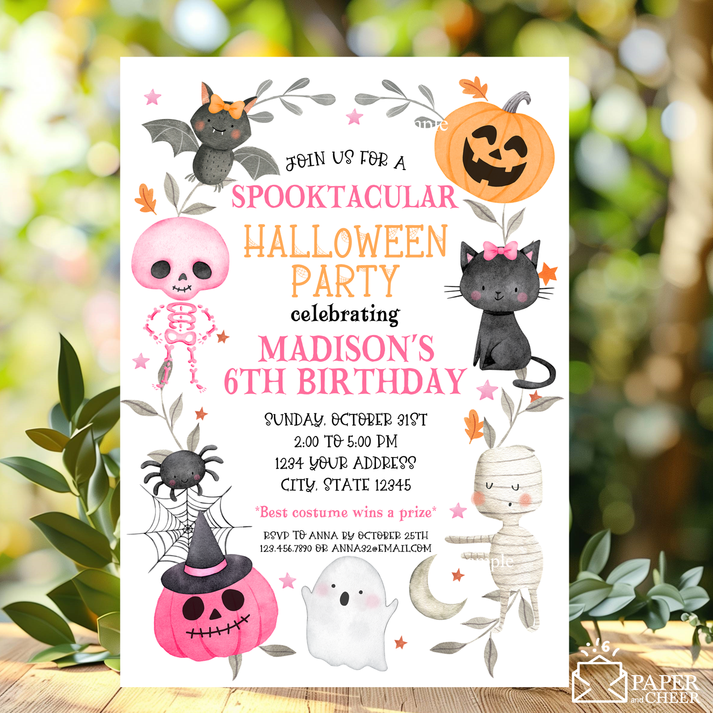 Halloween Birthday Invitation (Pink)