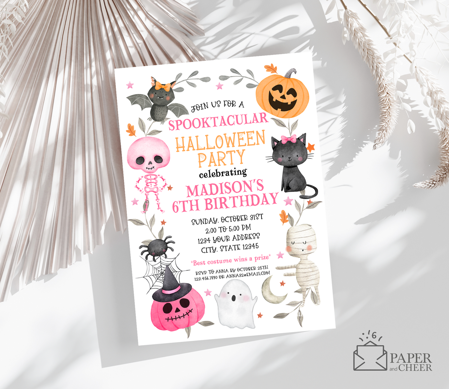 Halloween Birthday Invitation (Pink)