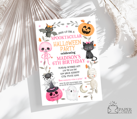 Halloween Birthday Invitation (Pink)